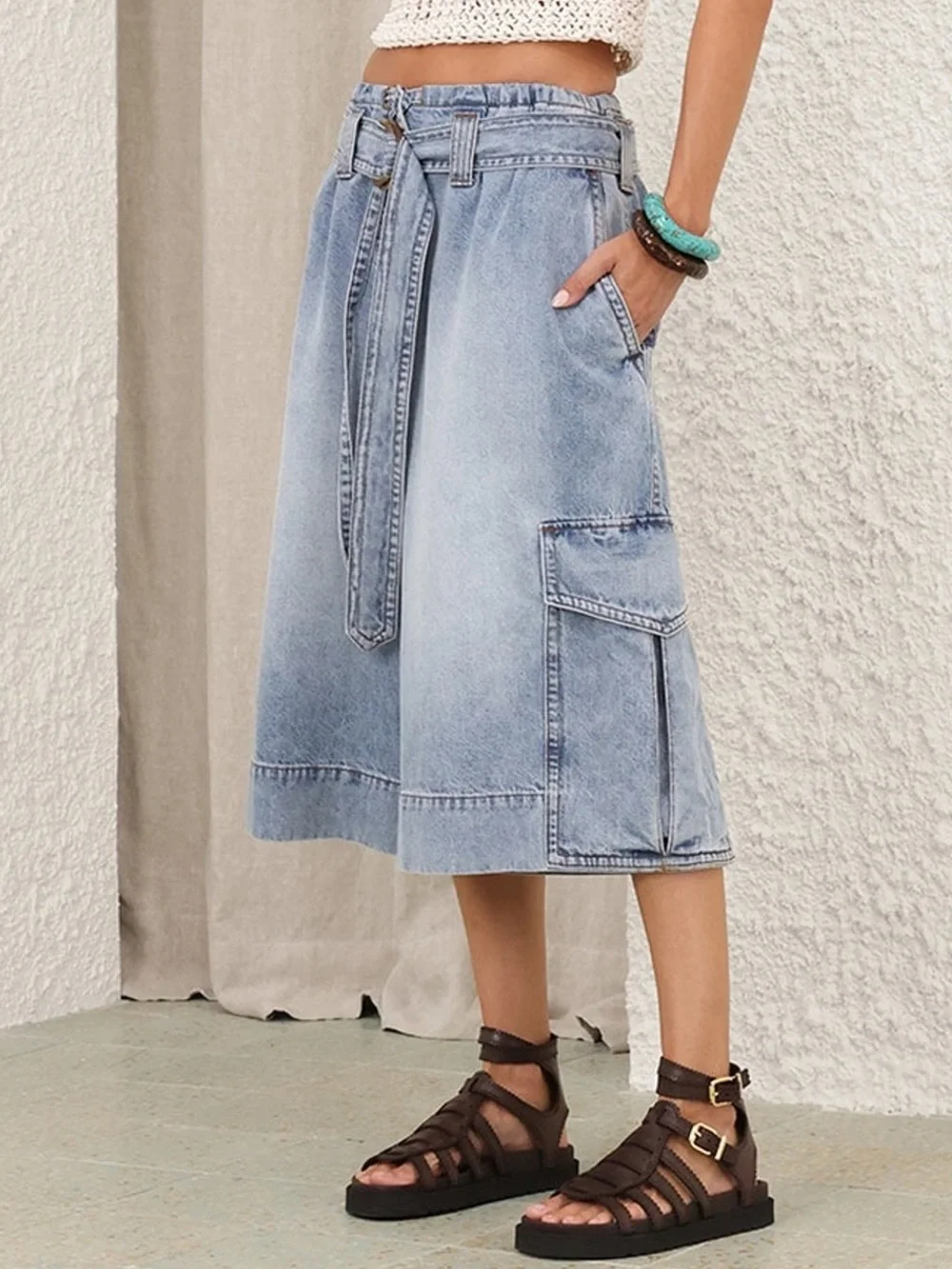 Light Wash Denim JORTS with Belt